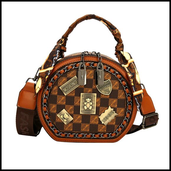 Handbags - Vintage Round Crossbody Tote, Large Capacity Daily Purse, Adjustable Strap